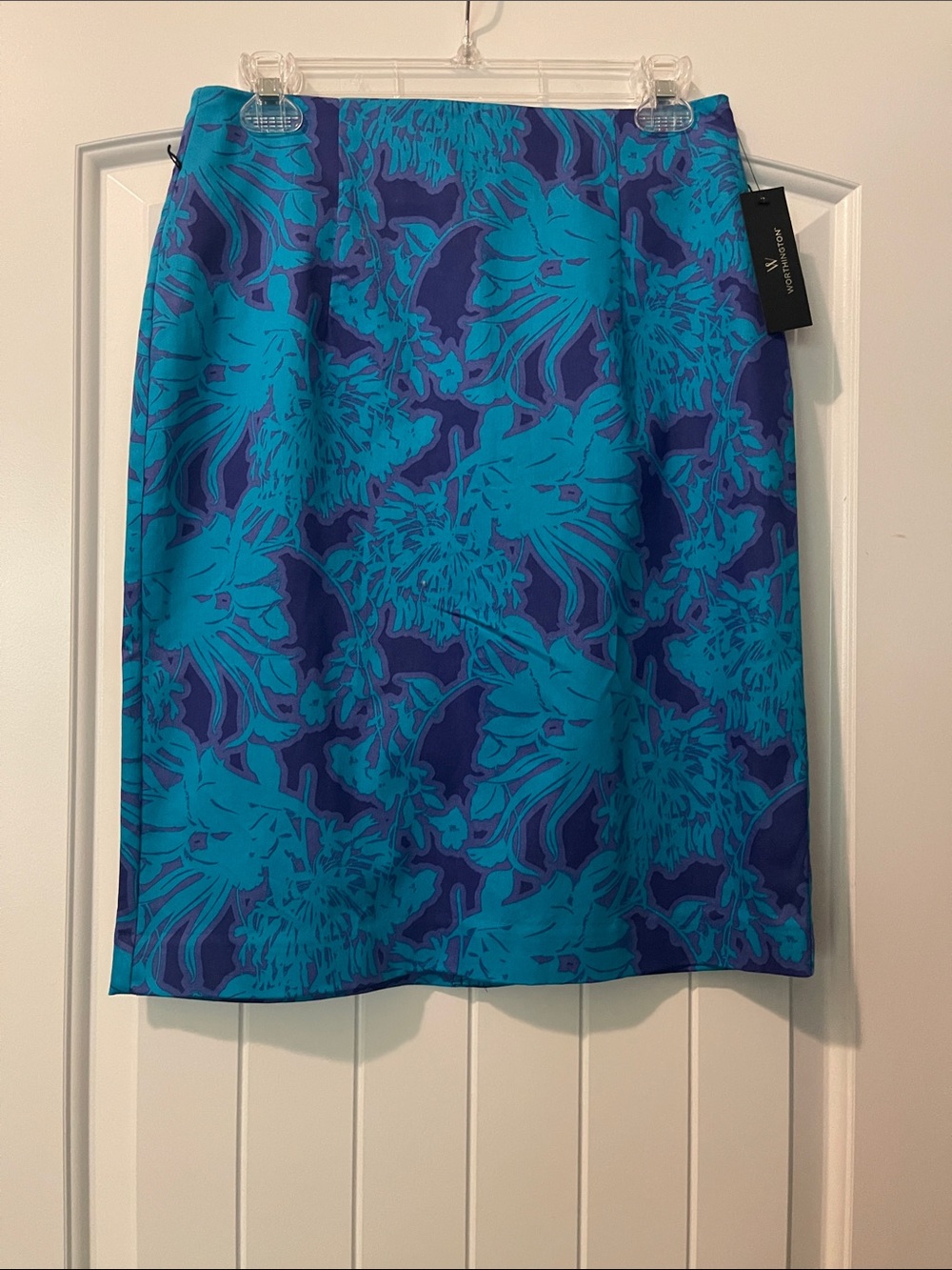 Worthington Teal and Blue Floral Pencil Skirt